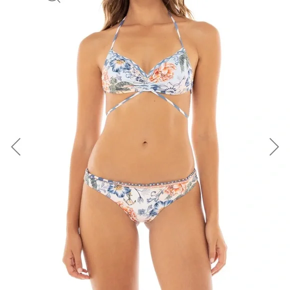 Agua Bendita Blue Floral and Striped Bikini